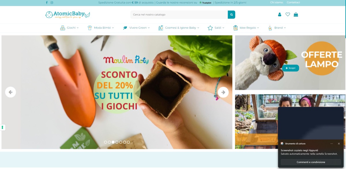 Home page dell'e-commerce Atomic Baby